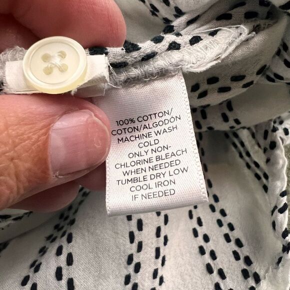 LOFT Textured Stripe Blouse White Black Cotton V-Neck Long Sleeve Size Small - Picture 8 of 9